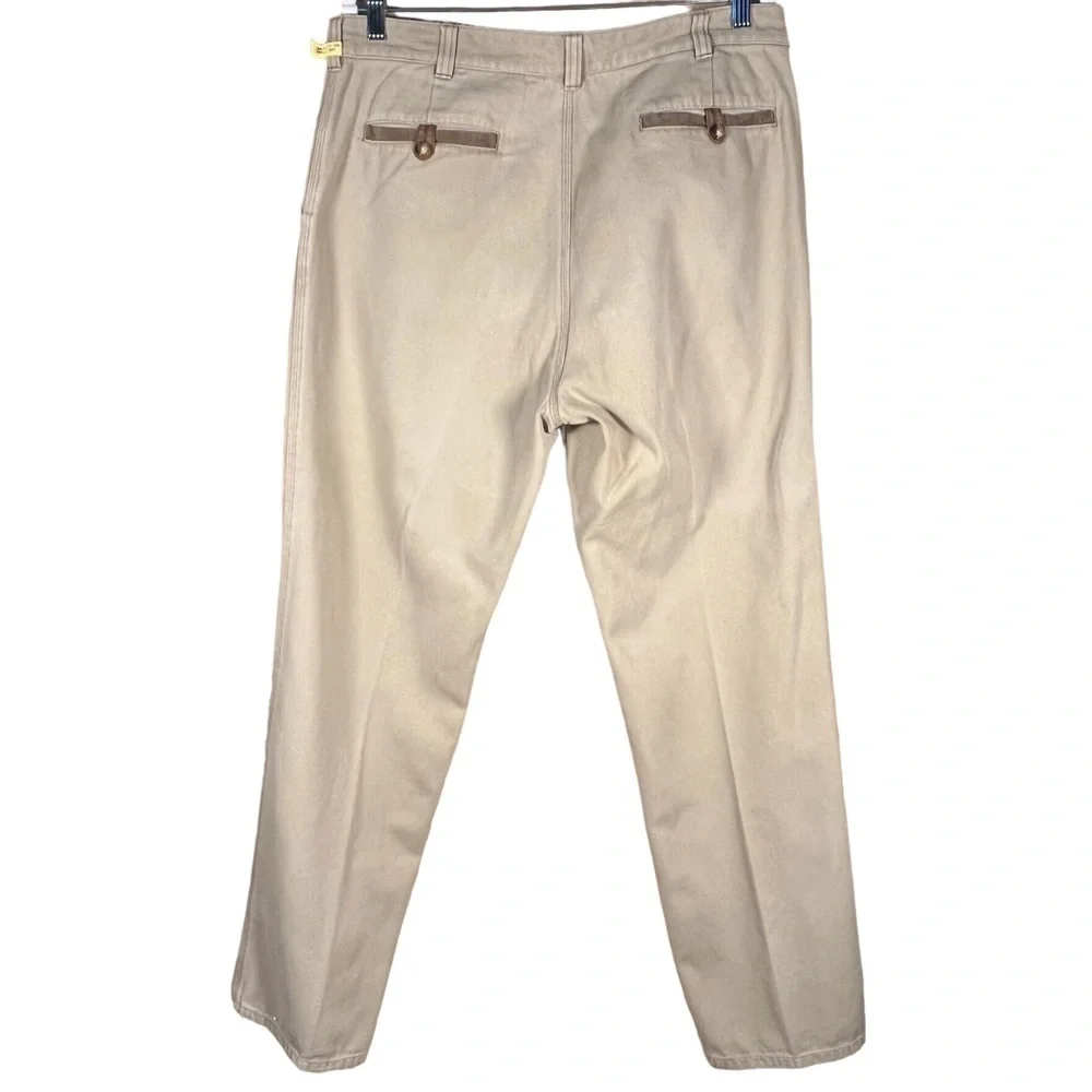 Orvis Men’s Heavyweight Cotton Textured Rugged Tan Pants With Leather Trim W36 …